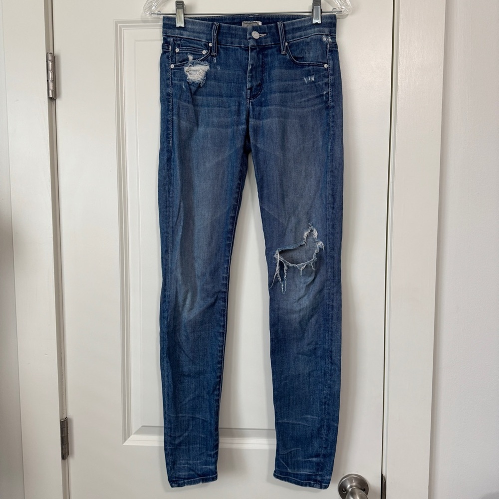 Mother 24 The Looker Graffiti Girl Skinny Jeans ~ Medium Wash Mid Rise